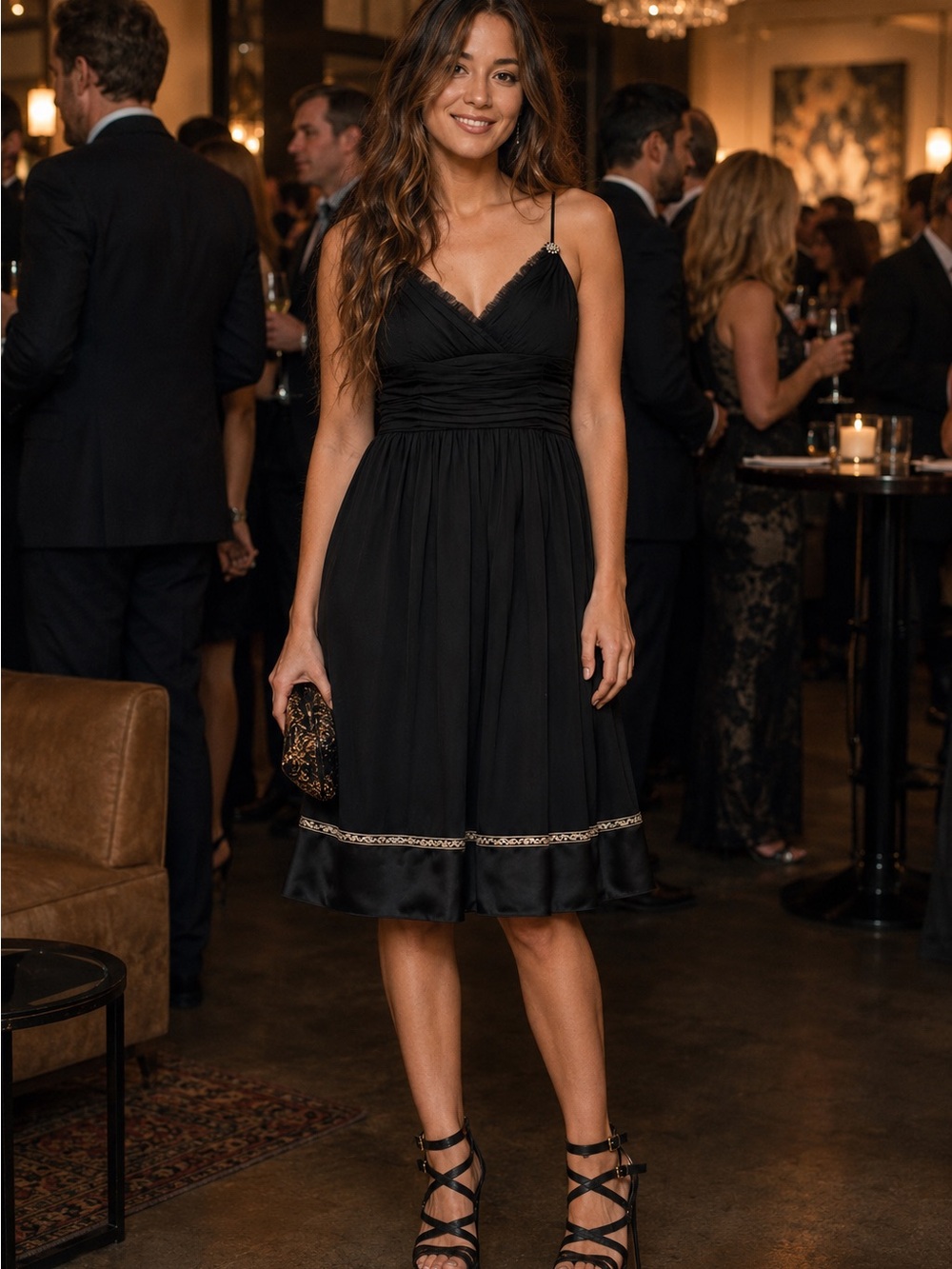 Laundry Shelli Segal Black Silk Cocktail Dress Petite 12